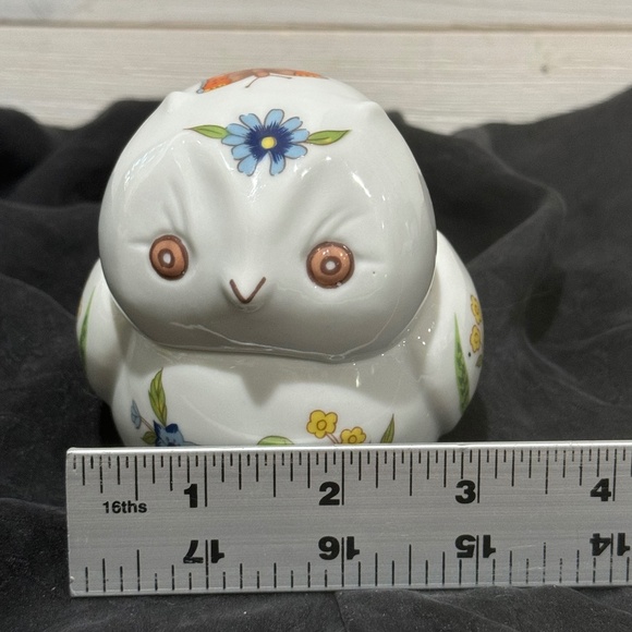 Vintage Mini Ceramic Floral Owl Trinket By Prestige - Picture 8 of 9